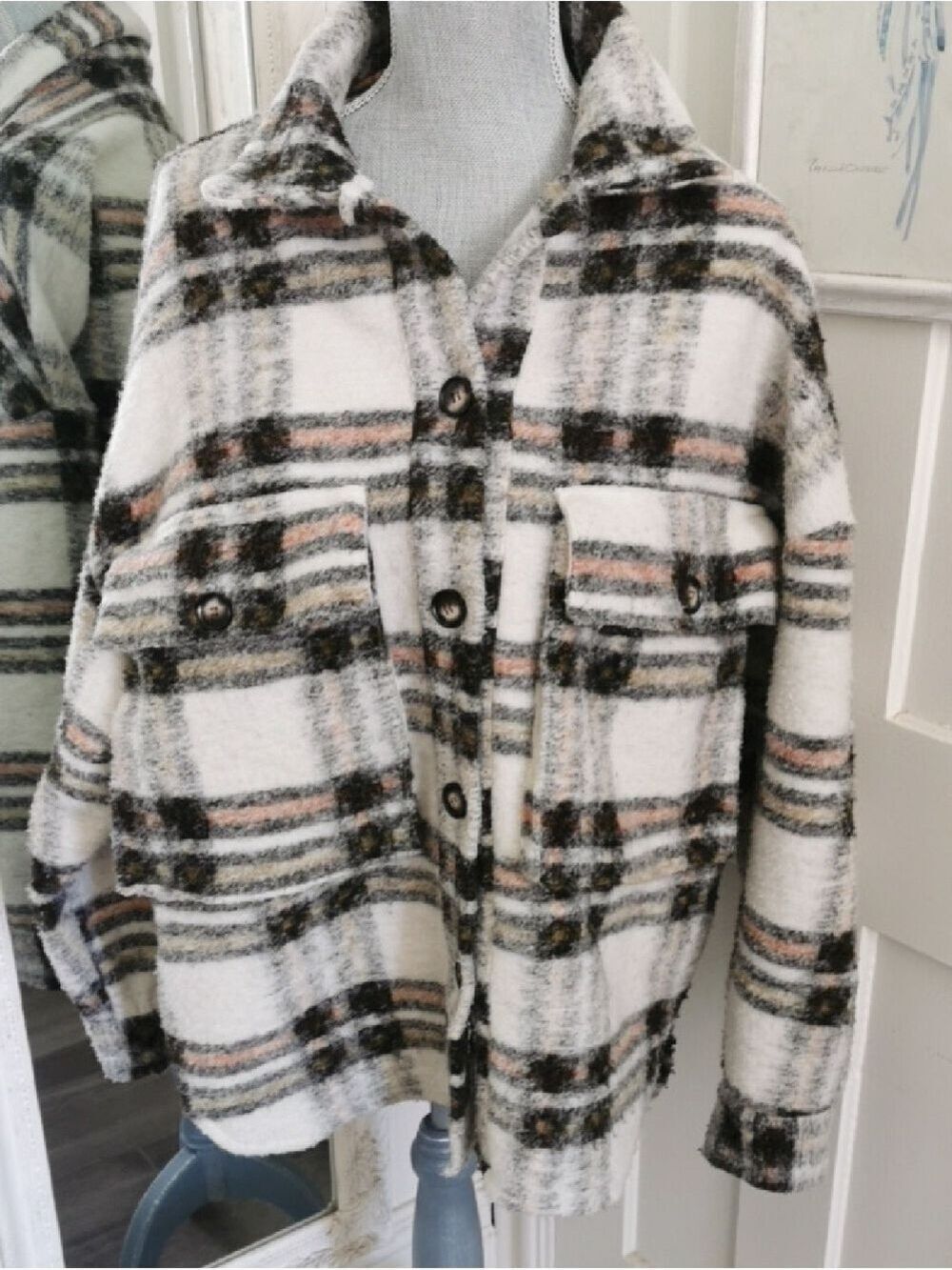 No One Cares Wool Blend Plaid Barncore Rugged Cozycore with Big Pockets. OS